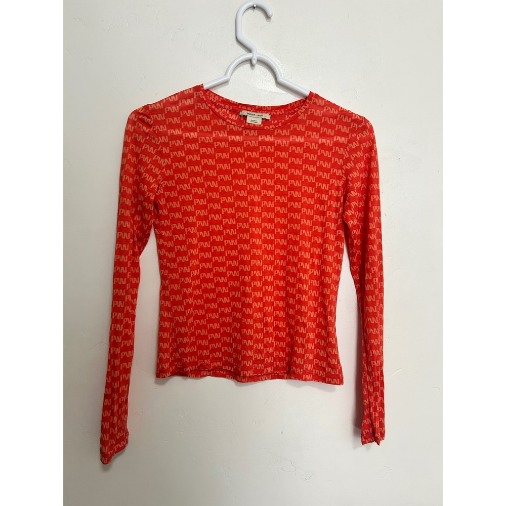 Paloma Wool Bill Orange Red PW Logo Monogram Mesh Long Sleeve Top Small